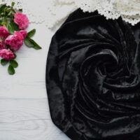 Оксамитова чорна тканина з плюшевим тисненням TKR153