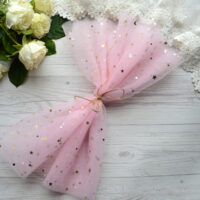 Фатин середньої жорсткості рожевий із зірками Відріз 30*160см TF41