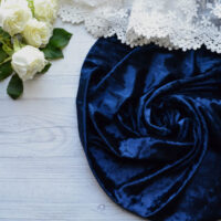 Оксамитова тканина з плюшевим тисненням синя. Відріз 20*50см TKR160