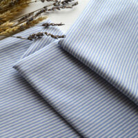 Трикотаж для одягу лялька блакитний + білийсмужка 1мм Відріз 25*45см TKR184