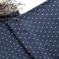 Муслін тоненька жата бавовна синя в горошок Відріз 34*25см MUS115