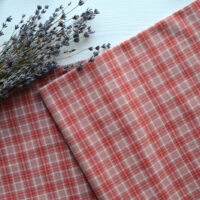 Японська фактурна бавовна блідо червона клітинка Відріз 24*35см TKY006