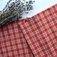 Японська фактурна бавовна червона клітинка Відріз 24*35см TKY007