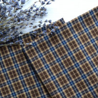 Японська фактурна бавовна коричнева з синім клітинка Відріз 24*35см TKY014