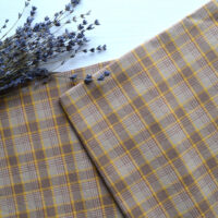 Японська фактурна бавовна коричнева з жовтим клітинка Відріз 24*35см TKY021
