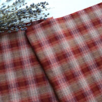 Японська фактурна бавовна бордова клітинка Відріз 24*35см TKY068