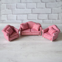 Мініатюра комплект м’яких меблів Червона клітинка TU003