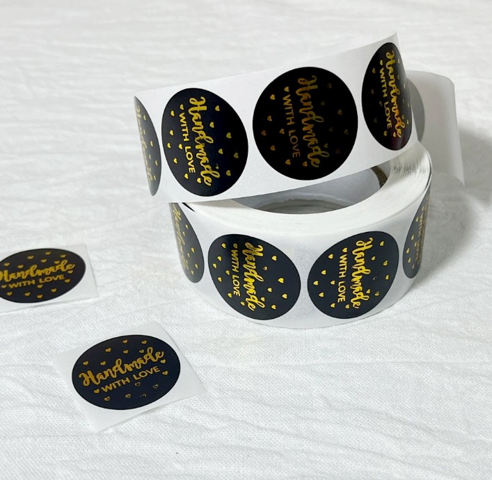 Наліпки для пакування Hand made 25мм Чорний з золотом 20шт NL004 • nl004 1 Наліпки для пакування Hand made 25мм Чорний з золотом 20шт NL004