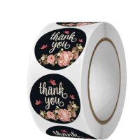 Наліпки для пакування thank you  25мм Квіти з метеликами на чорному 20шт NL014