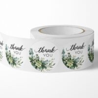 Наліпки для пакування thank you 25мм Зелені квіти 500шт NL030