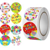 Наліпки для пакування Happy birthday 25мм Яскраві 20шт NL032
