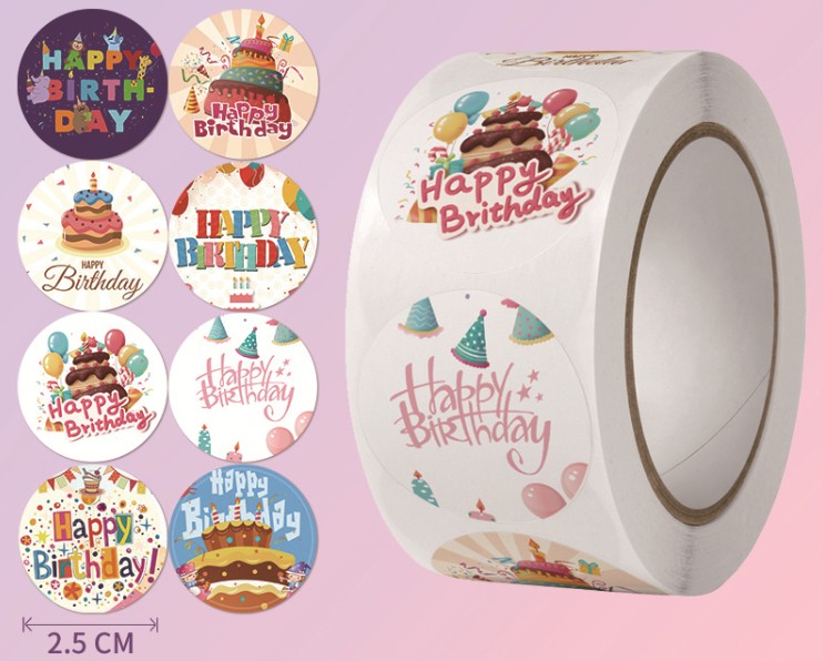 Наліпки для пакування Happy birthday 25мм 500шт NL033 • nl033 Наліпки для пакування Happy birthday 25мм 500шт NL033