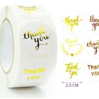 Наліпки для пакування thank you 25мм Білі з золотом 500шт NL036